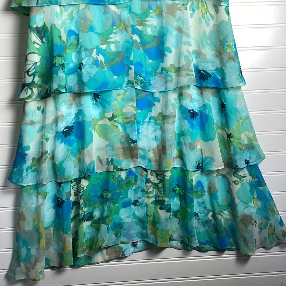 Coldwater Creek Light Blue& Green  tiered  Floral Midi Dress size PXL - Picture 10 of 12